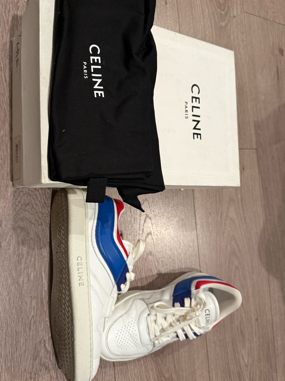 Celine White Sneakers with Blue & Red Accents
